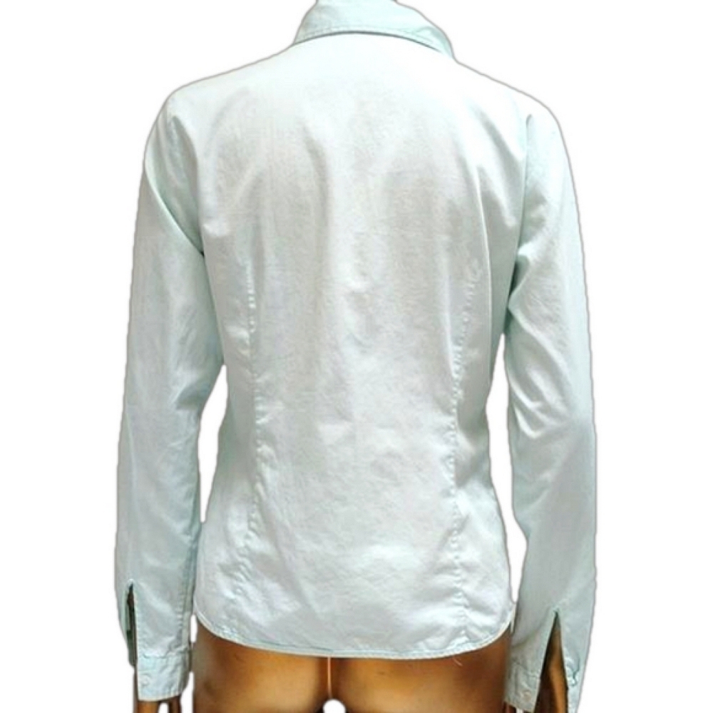 Hugo Boss Vintage Pleated Front Long Sleeve Button Up Blouse Pale Blue/Green - Picture 4 of 10
